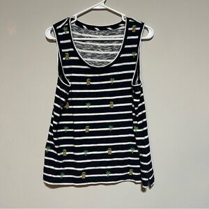 Talbots Women’s Size Large Striped Pineapple Print Sleeveless Tank Top